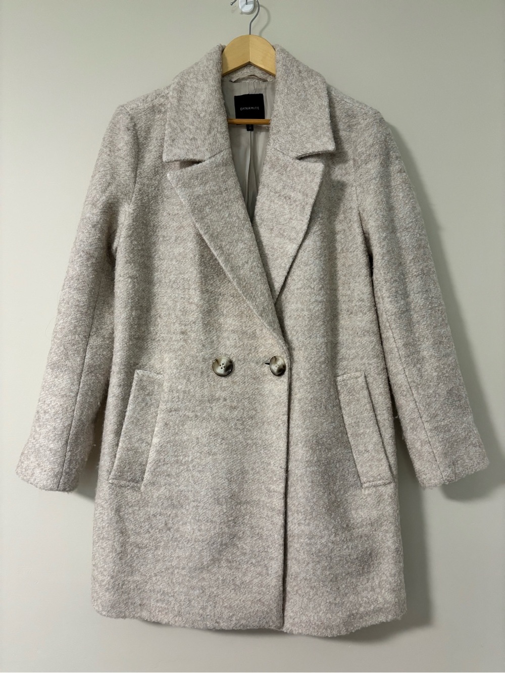 Dynamite Women's Light Heather beige boucle Double-Breasted Pea Coat